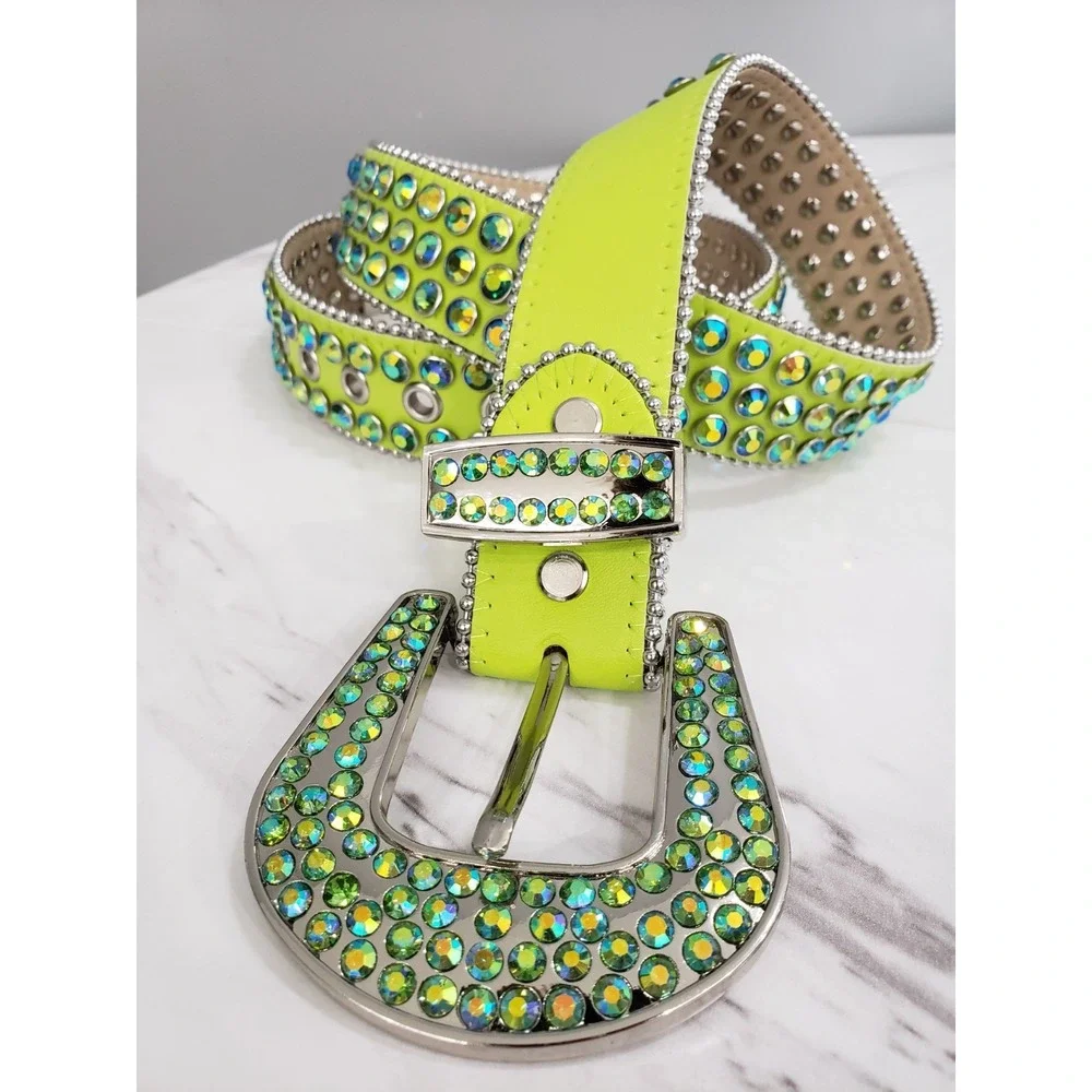 DNA PREMIUM WEAR BELT Lime Green Rhinestones Western‎ Rave Size Small Men Women